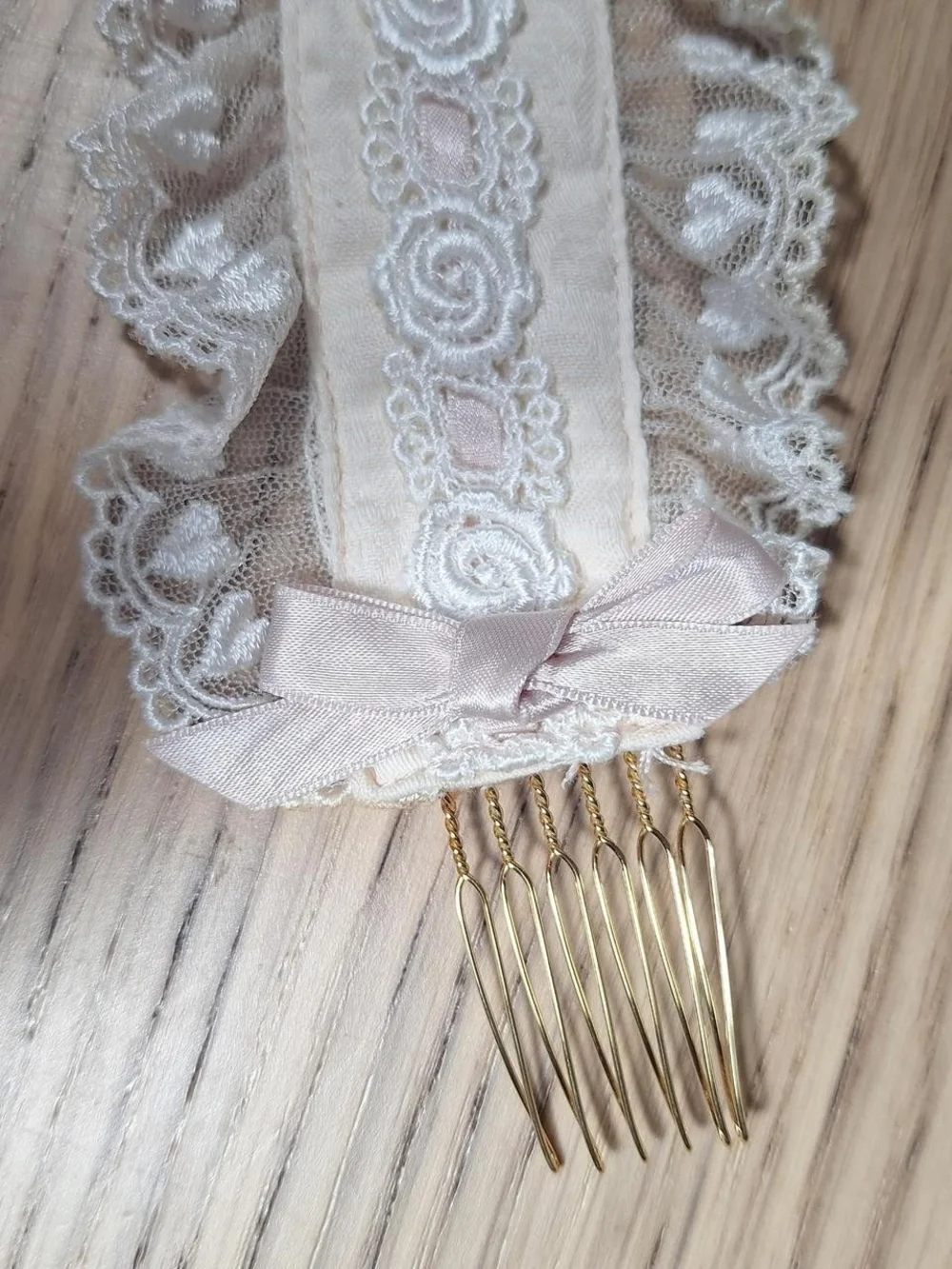 🎀 Innocent World Pink Ribbon Lace Headdress with Combs | Classic Lolita 🌸 Des
